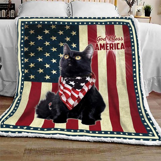 Black Cat God Bless America Quilt Bed Set & Quilt Blanket