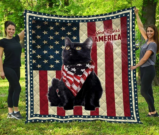 Black Cat God Bless America Quilt Bed Set & Quilt Blanket