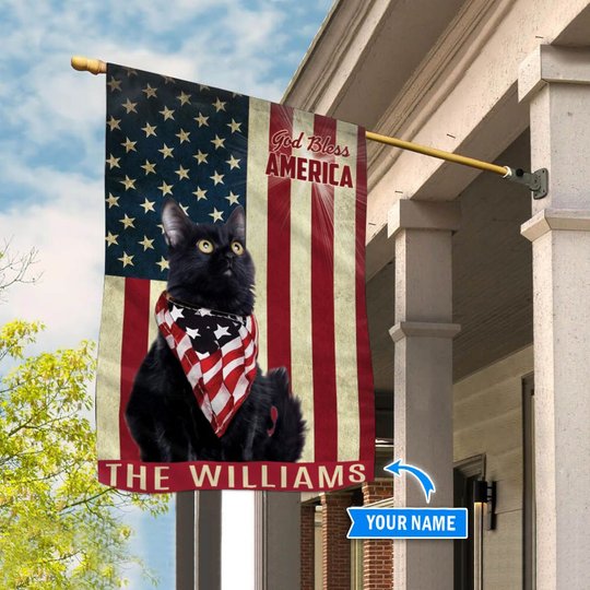 THF0246 Black Cat God Bless America Personalized Flag
