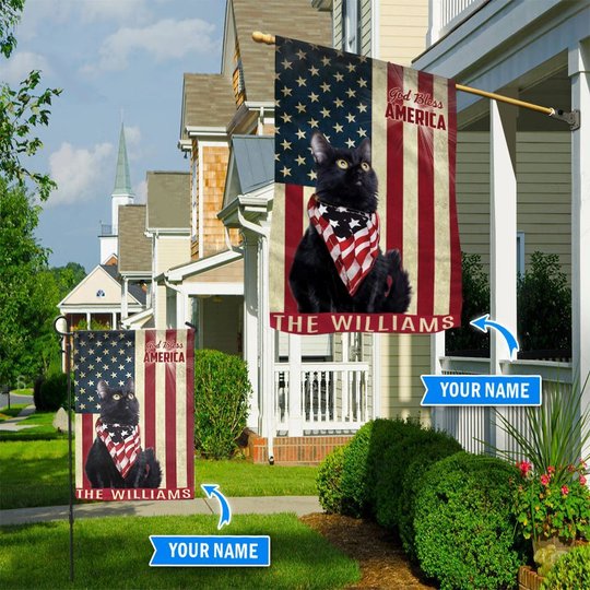 THF0246 Black Cat God Bless America Personalized Flag