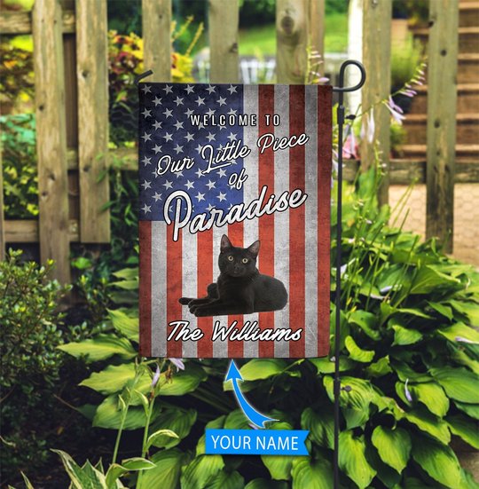 BIF20070908 Black Cat Welcome To Our Paradise Personalized Flag