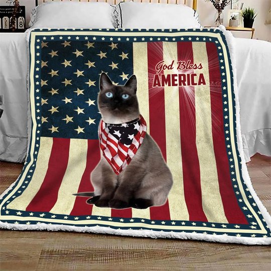 Siamese Cat God Bless America Quilt Bed Set & Quilt Blanket