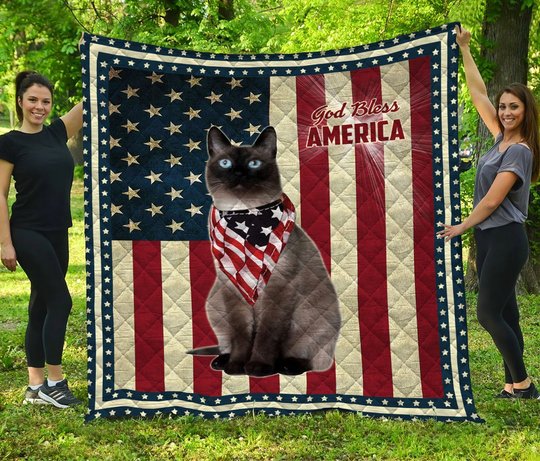 Siamese Cat God Bless America Quilt Bed Set & Quilt Blanket