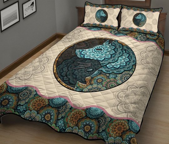 THE5053 Yin Yang Dog Cat Quilt Bed Set