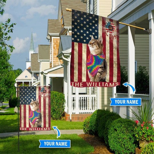 MHFMEO202 Cat Hippie Personalized Flag
