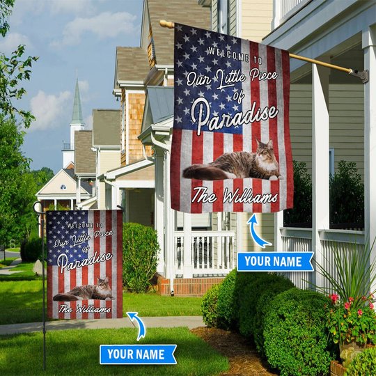 BIF20070910 Maine Coon Cat Welcome To Our Paradise Personalized Flag