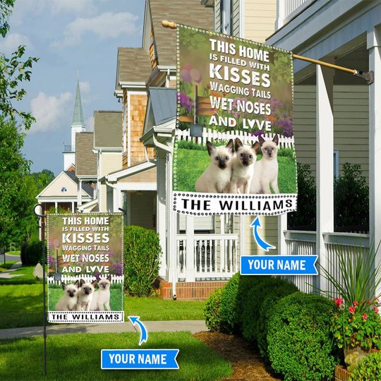 BIF2517 Siamese cat This Home Is Filled With Kisses Personalized Flag