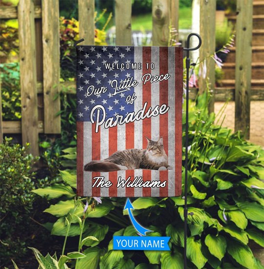 BIF20070910 Maine Coon Cat Welcome To Our Paradise Personalized Flag