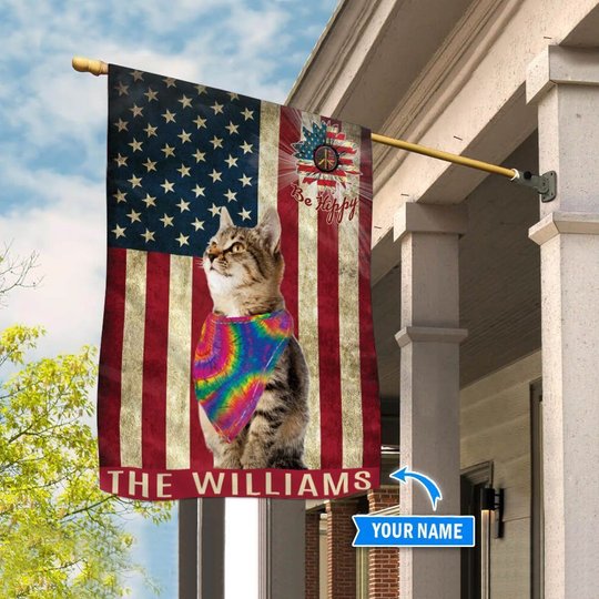 MHFMEO202 Cat Hippie Personalized Flag