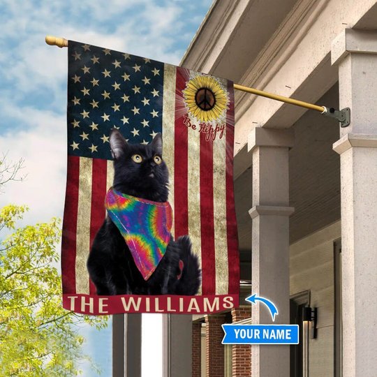 MHFMEO101 Black Cat Hippie Personalized Flag