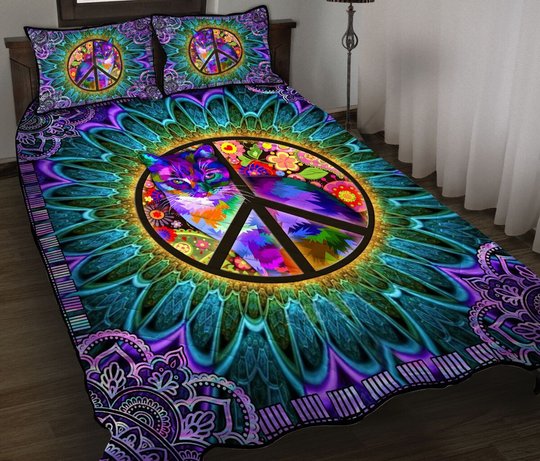 DIEH5001-HIPPIE-Cat Quilt Bed Set