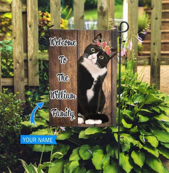 BIF20083108 Black Cat Welcome Personalized Flag