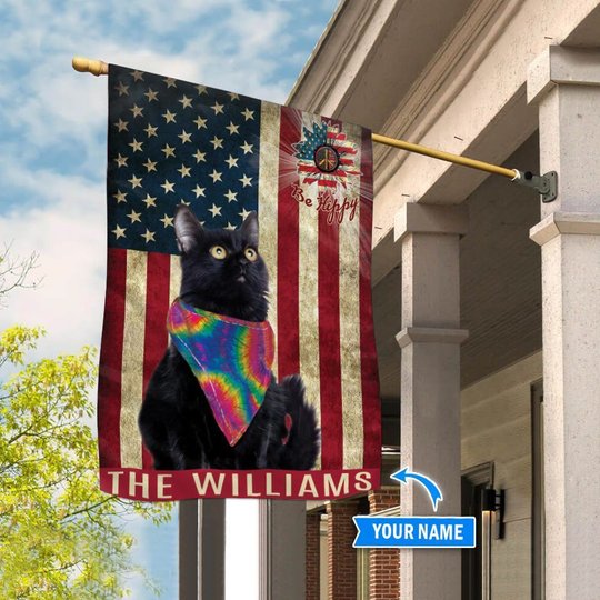 MHFMEO201 Black Cat Hippie Personalized Flag