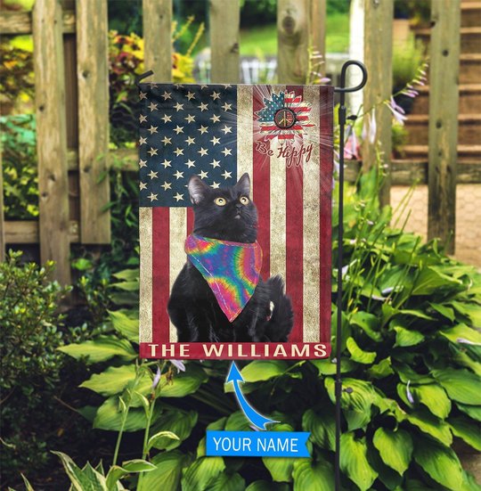 MHFMEO201 Black Cat Hippie Personalized Flag