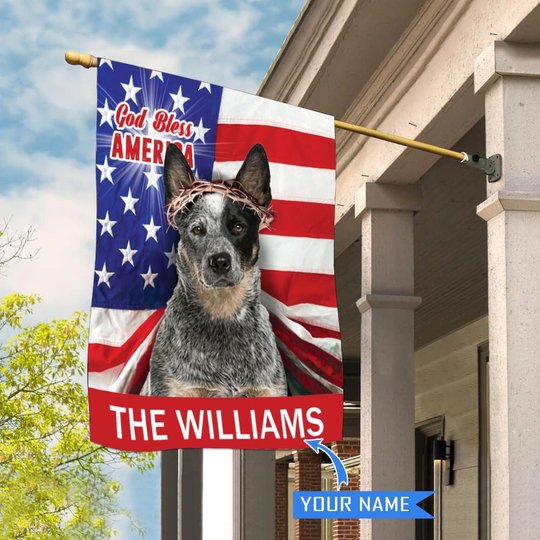 CHFD3005 Cattle Dog God Bless America Personalized House Flag