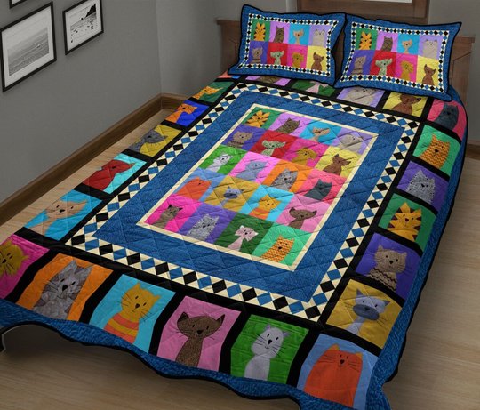 THE5067 Cat Quilt Bed Set
