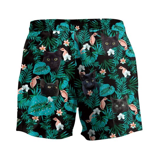 DITCOMBODOG1001-BLACK CAT- Hawaii Shirts -Men's Shorts