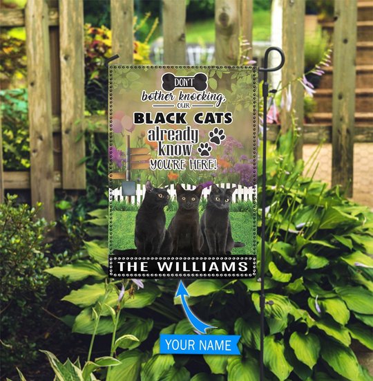 BIF1421 Black Cat Don't bother knocking Personalized Flag