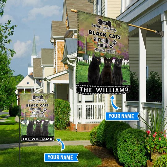 BIF1421 Black Cat Don't bother knocking Personalized Flag