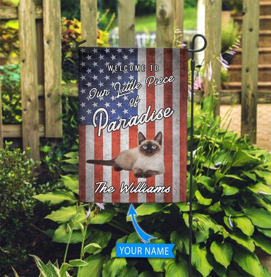 BIF20070909 Siamese Cat Welcome To Our Paradise Personalized Flag