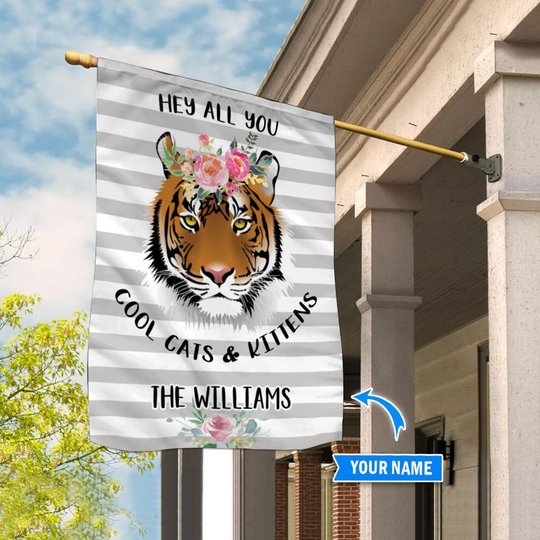 BIF2201 Tiger Cool Cats And Kittens Personalized Flag