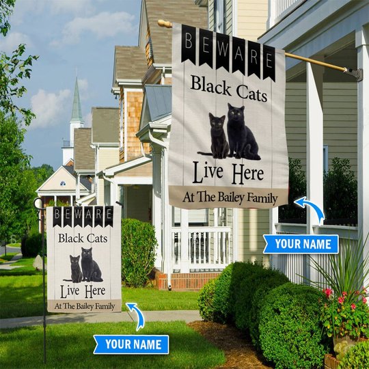 BIF2307 Beware Black Cats Live here Personalized Flag