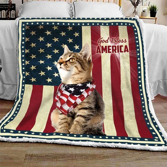 Cat God Bless America Quilt Bed Set & Quilt Blanket