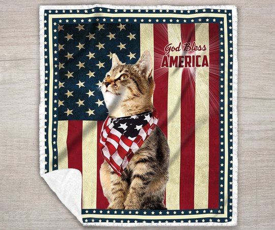 Cat God Bless America Quilt Bed Set & Quilt Blanket