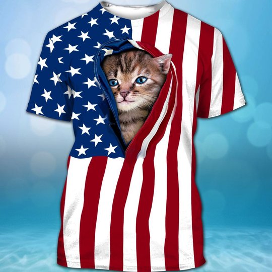 BIT0401 Cat Opened Flag USA 3D HOODIE