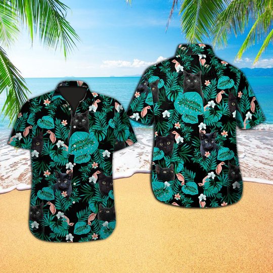 DITCOMBODOG1001-BLACK CAT- Hawaii Shirts -Men's Shorts
