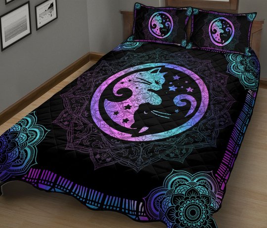 THE5044 Yin and Yang Cat Quilt Bed Set