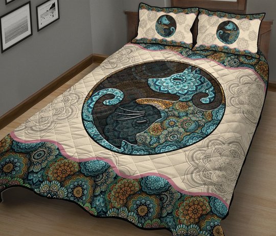 THE5052 Yin Yang Dog Cat Quilt Bed Set
