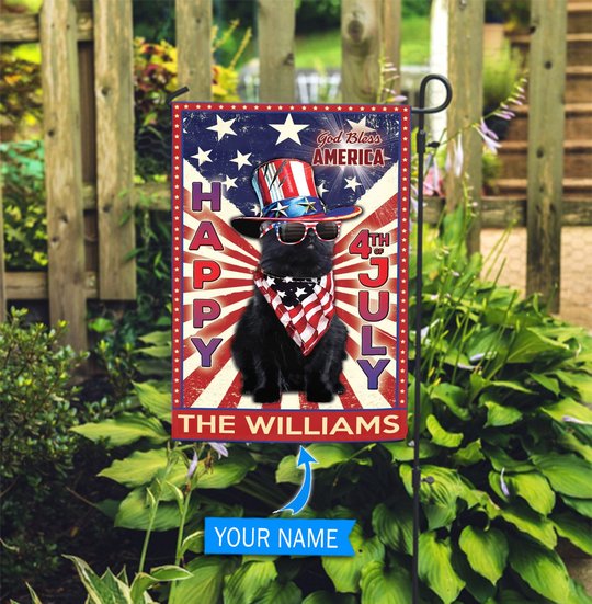 DIF6004- Black Cat God bless america - 4th of july Personalized Flag