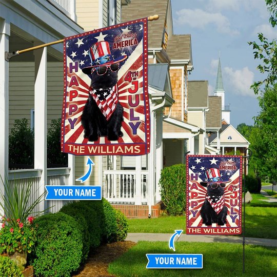 DIF6004- Black Cat God bless america - 4th of july Personalized Flag