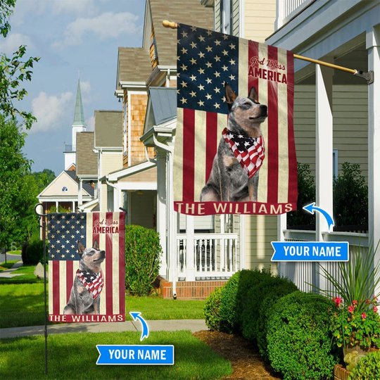 THF0159 Australian Cattle Dog God Bless America Personalized Flag