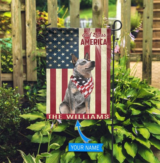 THF0159 Australian Cattle Dog God Bless America Personalized Flag