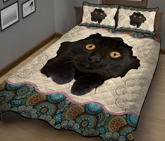 TUE4002 Cat black Quilt Bed Set