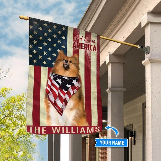 THF0231 Shetland Sheepdog God Bless America Personalized Flag