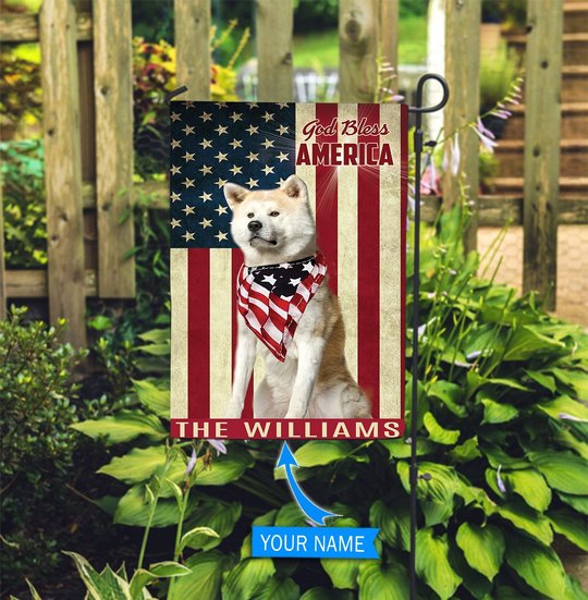THF0200 Akita God Bless America Personalized Flag