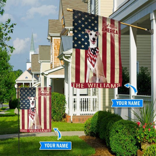 THF0197 Whippet God Bless America Personalized Flag