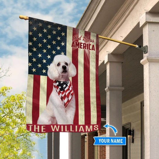 THF0194 Poodle God Bless America Personalized Flag