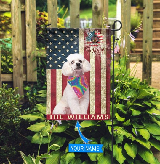 MHFCHO217 Poodle Hippie Personalized Flag