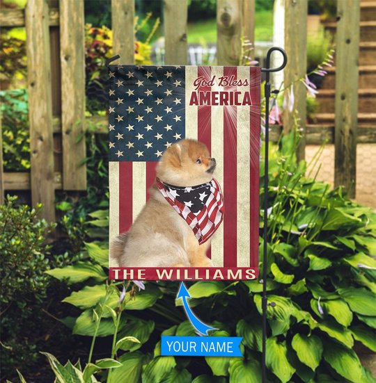 THF0193 Pomeranian God Bless America Personalized Flag