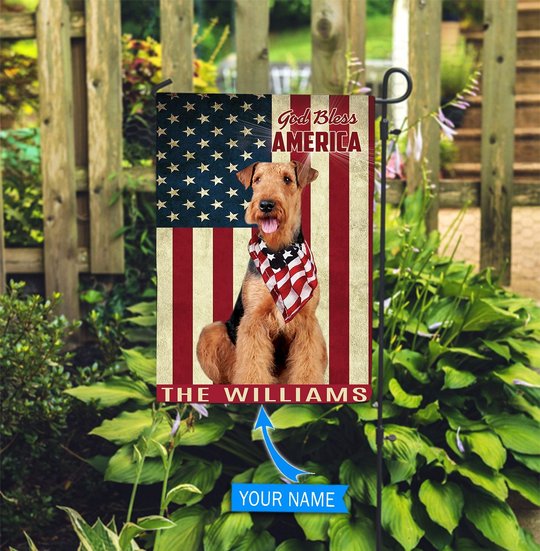 THF0199 Airedale Terrier God Bless America Personalized Flag
