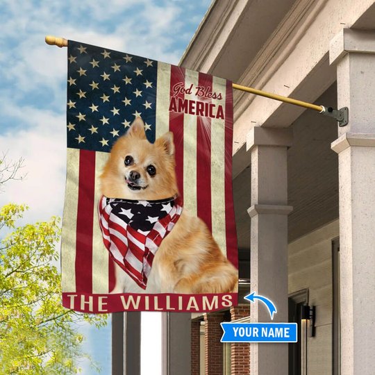 THF0223 German Spitz God Bless America Personalized Flag
