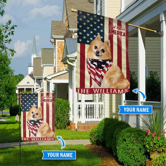 THF0223 German Spitz God Bless America Personalized Flag