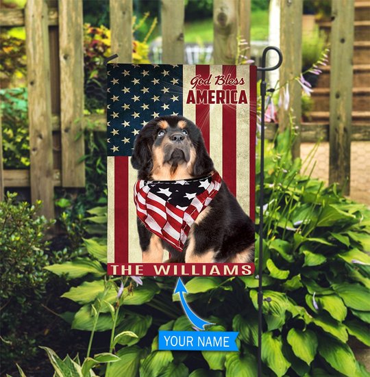 THF0235 Tibetan Mastiff God Bless America Personalized Flag