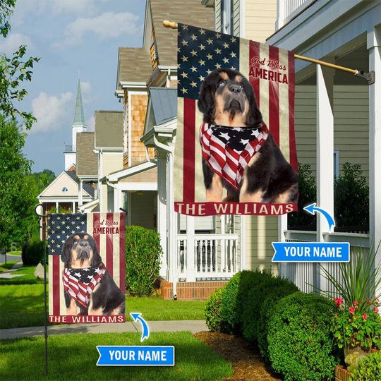 THF0235 Tibetan Mastiff God Bless America Personalized Flag