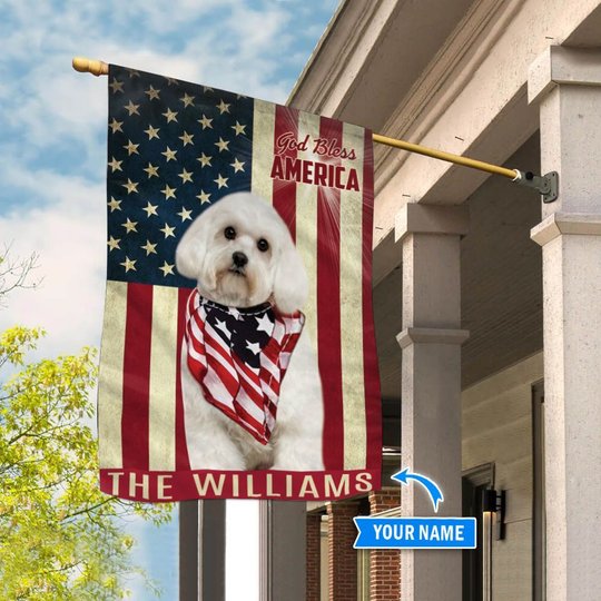 THF0158 Maltese God Bless America Personalized Flag