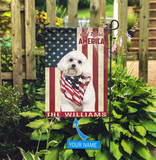 THF0158 Maltese God Bless America Personalized Flag